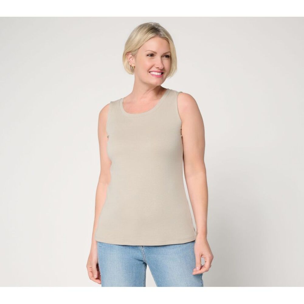 Belle by Kim Gravel Women's Top Sz M TripleLuxe Micro Rib Tank Green